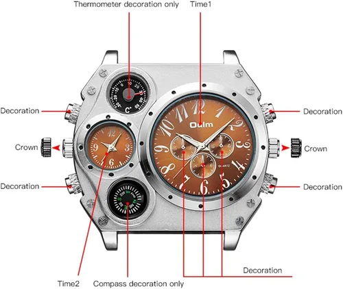 Vista 3 de 2.3" Oversized Dial Quartz Men's Watch, 2 Time Zone Analog Display Outdoor Sports Watch, Cool Design Casual Wristwatch, Model 1349.