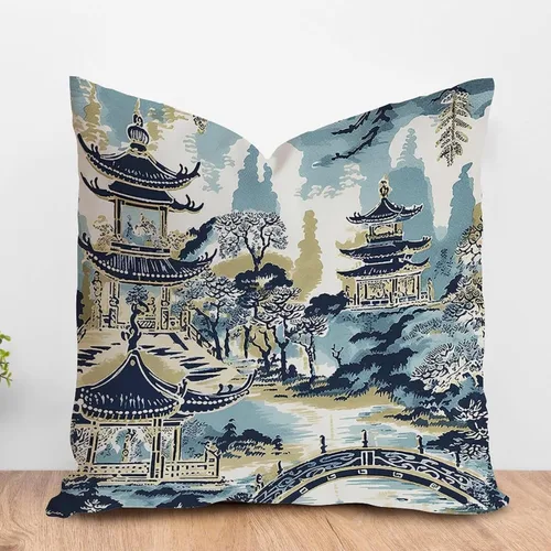 Vista 22 de ArogGeld Chinoiserie - Funda de almohada decorativa con diseño de pájaro y pájaro azul con flores y pájaros asiáticos, funda de cojín decorativa