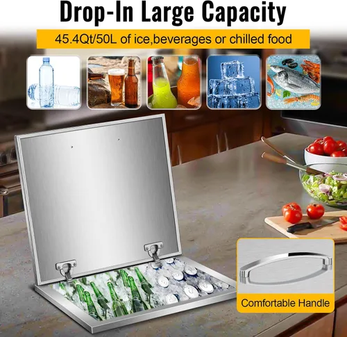 Vista 7 de Baúl de hielo con tapa, enfriador de hielo de acero inoxidable incluido, tubo de drenaje y tapón de drenaje, cubo de hielo para cocina al aire libre