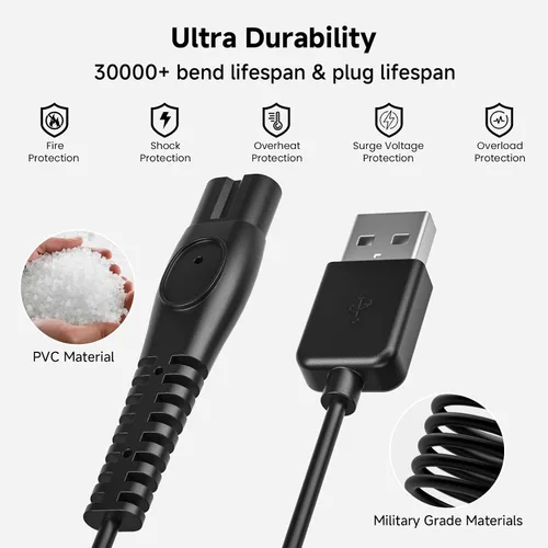 Vista 5 de Cable de carga USB de 5 V para Phillips Power Shaver Cable de carga USB de 5 V para Philips Norelco One Blade QP2724 QP2834 QP1924 QP4631 QP6542
