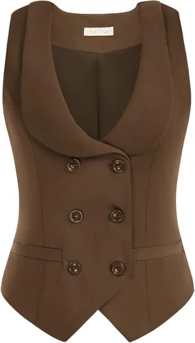 Vista 14 de Belle Poque Chaleco de doble botonadura para mujer, chaleco vintage con cuello de solapa y 2 bolsillos Verde militar