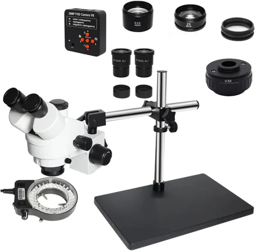 Vista 9 de Kit de accesorios para microscopios 3.5X-90X Soporte de brazo doble Simul Focal Trinocular Estéreo Microscopio 38MP H_D Digital USB Microscopio VGA