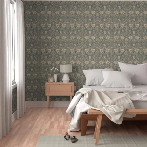 Vista 5 de Muestras de papel tapiz autoadhesivo – Papel tapiz de damasco floral neutro, artes y manualidades, diseño victoriano de jardín inglés Morris