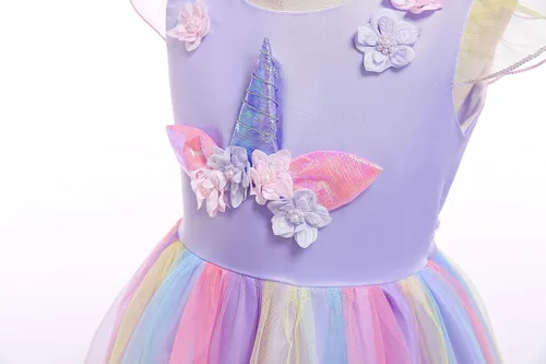 Vista 3 de Uhnice Vestido de tul con diadema para niñas diseño de unicornio