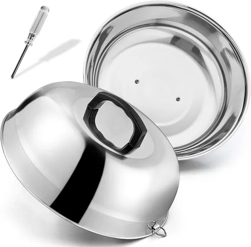 Vista 12 de Cúpula para Derretir Queso de 12 Pulgadas, HaSteeL Cubierta Redonda de Acero Inoxidable para Rociar y Vaporizar, Cúpula Grande Sólida para Plancha