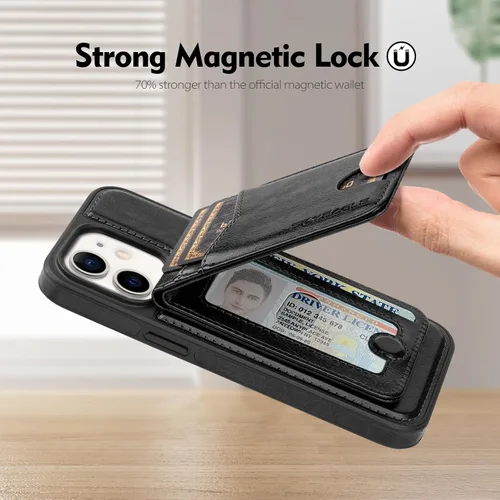 Vista 7 de SkyEagle - Funda tipo cartera compatible con MagSafe para iPhone 11, color negro Detachable Magnetic Credit Card Holder,RFID Blocking,PU