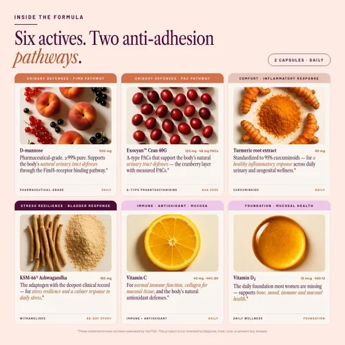 Vista 3 de Equilibrio urinario 60 cápsulas, suministro de 1 mes Apoyo para la menopausia para comodidad, hidratación y frecuencia Formulado por médicos