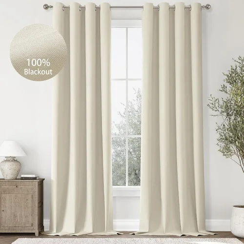 Vista 28 de ChrisDowa Cortinas 100% Opacas de Abedul Sólido de 45 Pulgadas de Largo, 2 Paneles para Dormitorio y Sala de Estar, Estilo Granja Oscurecedoras