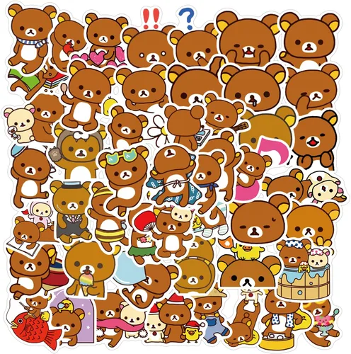Vista 2 de Rilakkuma - Calcomanías de oso de dibujos animados kawaii, 50 unidades, calcomanías para portátiles para niños y adolescentes, paquete