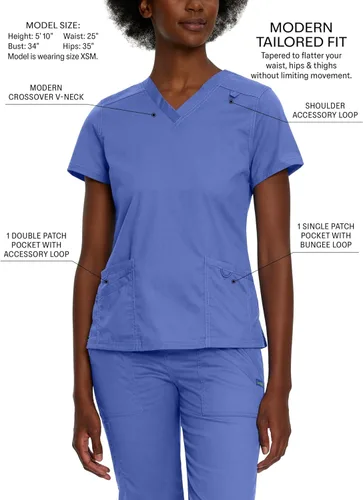 Vista 2 de Landau Proflex 4160 - Camiseta médica elástica con 3 bolsillos para mujer