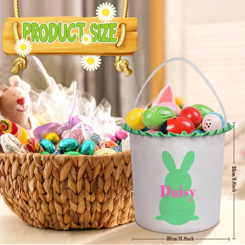 Vista 2 de Cestas de Pascua personalizadas para niños, cesta de caza de huevos de Pascua, bolsas de cesta de Pascua personalizadas, regalos de Pascua para verde
