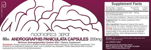 Vista 2 de Andrographis paniculata Cápsulas 200 mg 60 unidades 50% Andrographolides Apoya la función inmune Apoya la función celular