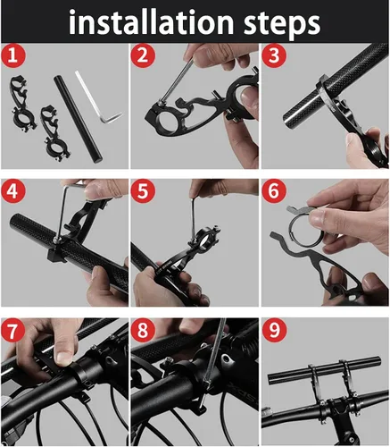 Vista 6 de Extensión extensor de manillar doble para bicicleta, aleación de aluminio de 11.8 pulgadas/11.8 in, accesorios de soporte de bicicleta súper largo