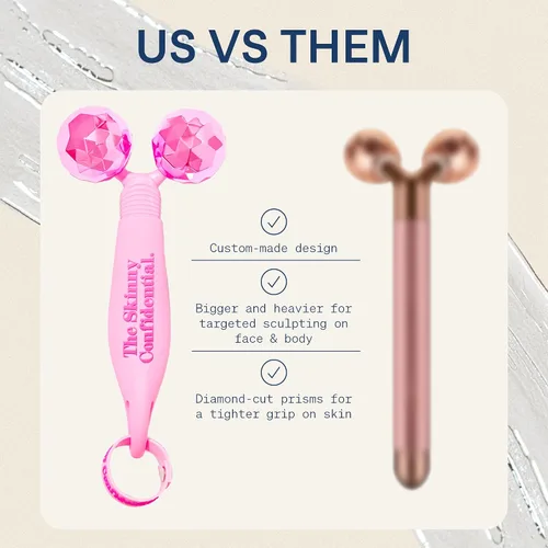 Vista 4 de The Skinny Confidential Rodillo facial – Masajeador de ojos y facial de bolas rosadas – Herramientas de masaje facial para el cuidado de la piel