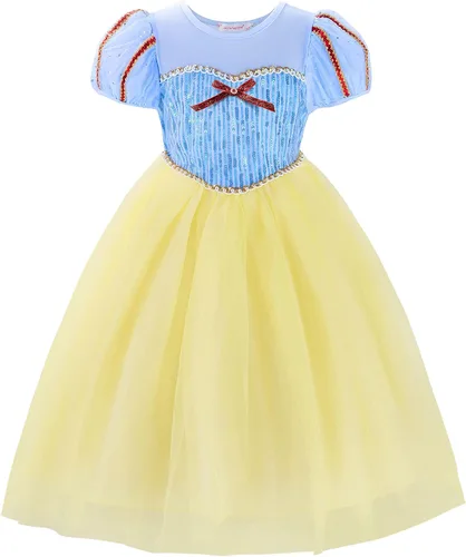 Vista 2 de JerrisApparel Disfraz de princesa para niñas, vestido de fiesta de nieve de cumpleaños, vestido de concurso de mangas abombadas