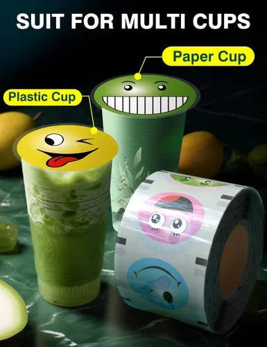 Vista 6 de WantJoin Máquina de sellado de tazas 2 rollos de película de sellado de tazas para cafetería, tienda de té con leche, bar, transparente