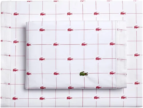 Vista 5 de Lacoste Slice - Juego de sábanas de percal 100 % algodón, 3 piezas – Fresco, marcado, mate y duradero, certificado Oeko-Tex – Estampado, Rosa Rosa