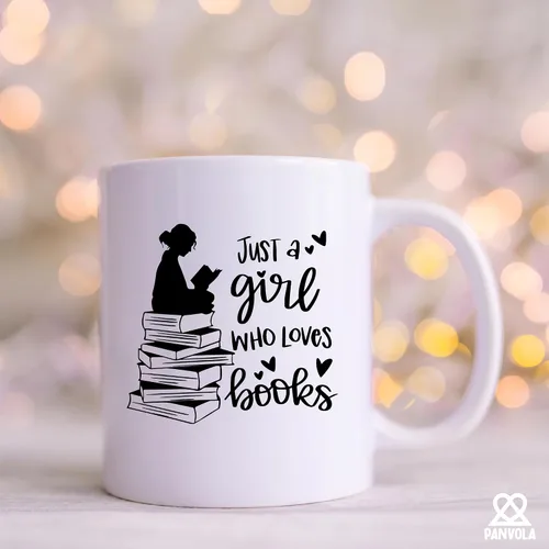 Vista 4 de Panvola Just A Girl Who Loves Books Book Lover Gift For Woman Reader Librarian Mug Bookworm Bibliophile Novedoso Vaso de Cerámica Café 11 oz Blanco