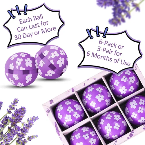 Vista 3 de Scent-Hi - Pelotas desodorantes para tenis de lavanda, paquete de 6 unidades, aroma natural, ambientador de zapatos, bolas giratorias, eliminador
