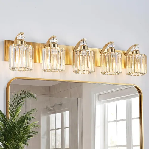 Vista 19 de Accesorio de Iluminación de Baño Moderno de 3 Luces Cromado Luces de Tocador de Baño Sobre Espejo Aplique de Pared con Pantallas de Cristal K9 Base