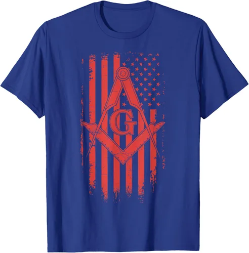 Vista 16 de Cuadrado y brújula Masónica de la bandera americana, masón, camiseta roja, Negro, S