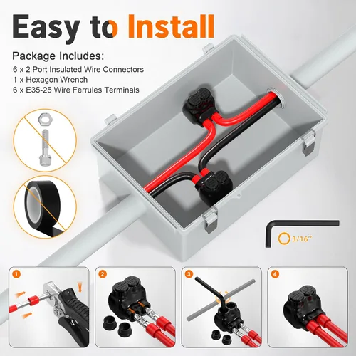 Vista 5 de Joinfworld Conector de Derivación Múltiple Aislado de 2 Puertos 1/0-14 AWG Conectores de Cable de Aluminio a Cobre Conectores de Cable Eléctrico
