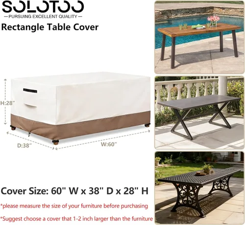 Vista 3 de Funda rectangular para mesa de exterior, impermeable, resistente, para muebles de patio, funda rectangular para mesa de comedor al aire libre, 60