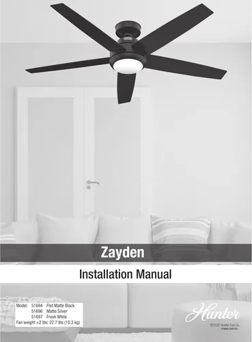 Vista 14 de Hunter 51697 - Ventilador de techo para interiores de 52 pulgadas con luz LED y control remoto, ventilador de techo blanco, montaje estándar, 5