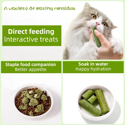 Vista 4 de Palitos de dentición de hierba natural para gatos, palillo masticable para eliminar bolas de pelo
