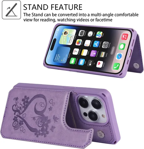 Vista 5 de Cavor Funda tipo cartera para iPhone 14 Pro Max con tarjetero, funda para teléfono iPhone 14 Pro Max para mujeres y hombres, funda 14ProMax
