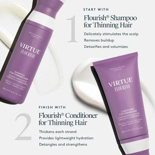 Vista 7 de VIRTUE Flourish Champú sin sulfato para cabello fino, Producto para el crecimiento y volumen del cabello, Desintoxica y repara, Seguro