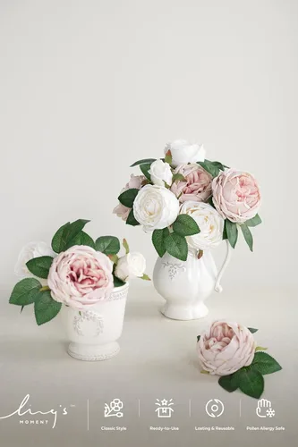 Vista 2 de Ling's moment Flores artificiales Austin de seda, rosas artificiales con tallo para ramos de boda, centros de mesa, fiesta, decoración del hogar