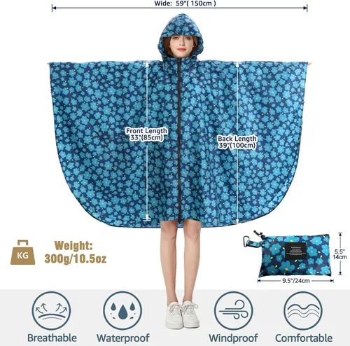Vista 2 de Anyoo Poncho de lluvia impermeable ligero reutilizable senderismo chaqueta con capucha para actividades al aire libre