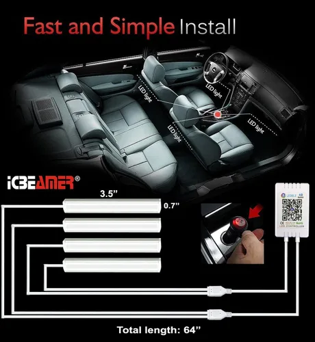 Vista 3 de Icbeamer - Tira de luz LED para interiores bajo el asiento con control de teléfono inteligente, color mate, con función activa