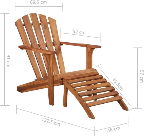 Vista 2 de Brown Solid Acacia Wood Adirondack Chair, Foldable Outdoor Seating for Patio Garden Pool, Ergonomic Design