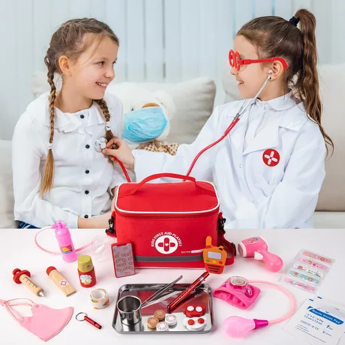 Vista 2 de Kit de doctor para niños, juego de 34 piezas de doctor para niños pequeños de 3-5 años con bolsa de almacenamiento médico y estetoscopio real