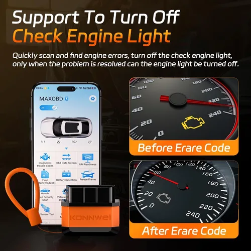 Vista 3 de KONNWEI Escáner OBD2 Bluetooth 5.2, herramienta de diagnóstico de escáner de coche inalámbrico para iOS y Android para pruebas de rendimiento