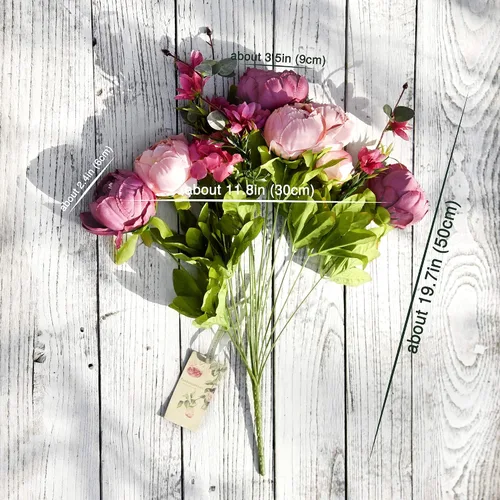 Vista 6 de FiveSeasonStuff - Peonías y hortensias artificiales de seda, ideal para decoración de bodas, novias, hogar, decoración de centro de mesa (2 ramos).