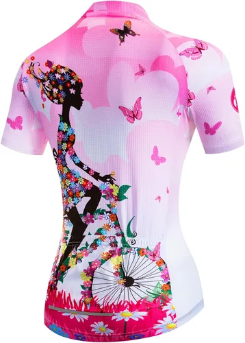 Vista 4 de Conjunto de ropa de ciclismo de manga corta con pantalones cortos acolchados de secado rápido para mujer