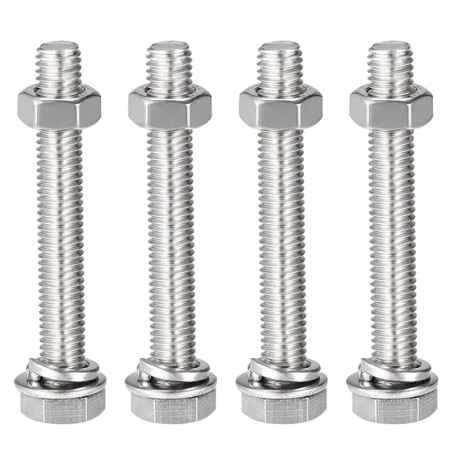 Vista 12 de uxcell Tornillos de cabeza hexagonal M8 x 1.969 in, tuercas, kits de arandelas planas y de bloqueo, tornillos hexagonales de acero inoxidable 304, 4