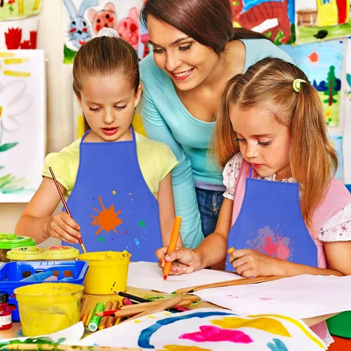 Vista 4 de KUUQA 16/24/30/36/40Pcs Delantal para pintar para niños, delantal de pintura para niños, delantal de arte para niños para suministros de pintura