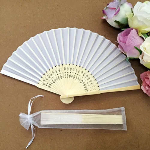 Vista 6 de SUPVOX 50pcs Cordón Organza Plegable Mano Ventilador Bolsa de mano Soporte de Ventilador de Bolsillo Fiesta Boda Favor Bolsas (Blanco)