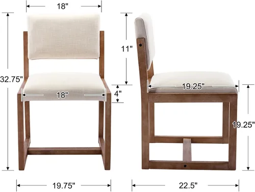 Vista 2 de DUOMAY Juego de 2 sillas de comedor tapizadas, sillas de comedor modernas de mediados de siglo, sillas auxiliares de cocina de tela de lino con Beige