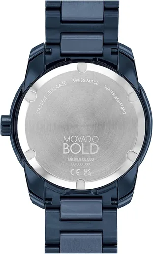 Vista 3 de Movado Mens Bold Verso Swiss Quartz Watch with Stainless Steel Link Bracelet Blue