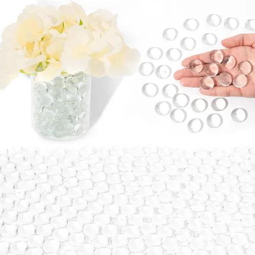 Vista 23 de Cuentas de vidrio para jarrones, cuentas decorativas de 0.97 libras, canicas planas para soporte de flores, manualidades, piedras de Mancala Blanco
