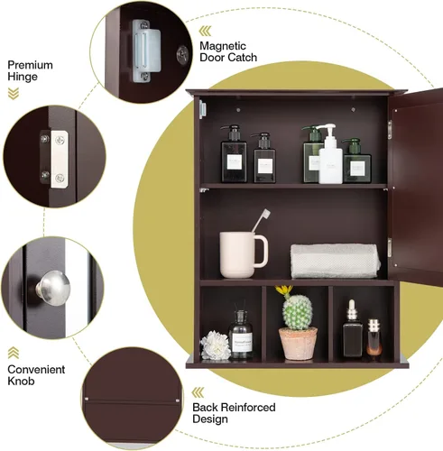Vista 5 de GOFLAME Botiquín de baño con espejo, organizador de almacenamiento colgante montado en la pared con estante ajustable, gabinete de almacenamiento
