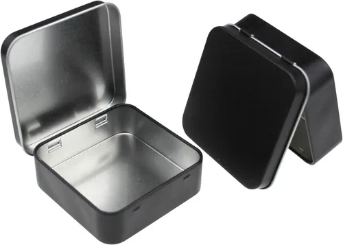 Vista 8 de Goodma 12 latas cuadradas de metal vacías para el hogar, mini caja organizadora con tapa con bisagras, 2.76 x 2.76 x 0.79 pulgadas (negro)