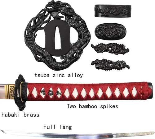 Vista 3 de Espada katana japonesa real hecha a mano, espada samurái de espiga completa, 40.5 pulgadas, bolsa de soporte incluida