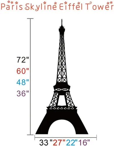 Vista 3 de Torre Eiffel de París para pared Wall Art Home Decor la Tour Eiffel vinilo calcomanía de pared Black
