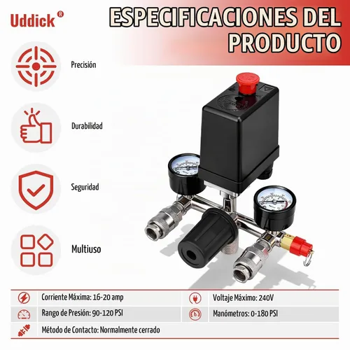 Vista 6 de Interruptor de control de presión del compresor de aire con válvula de control regulador de manómetro,Piezas del compresor de aire del regulador